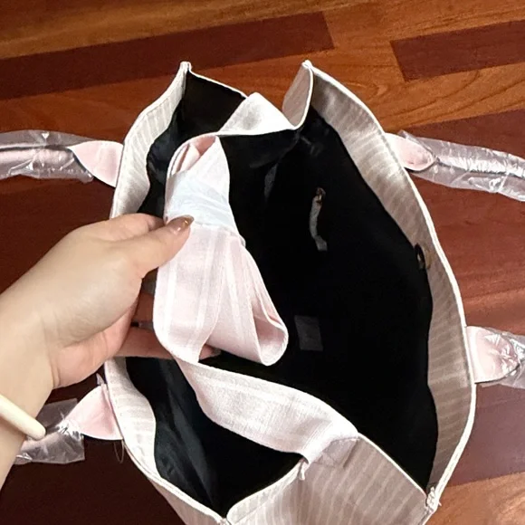 Victoria's Secret Pale Pink and White Striped Tote - Picture 2 of 4